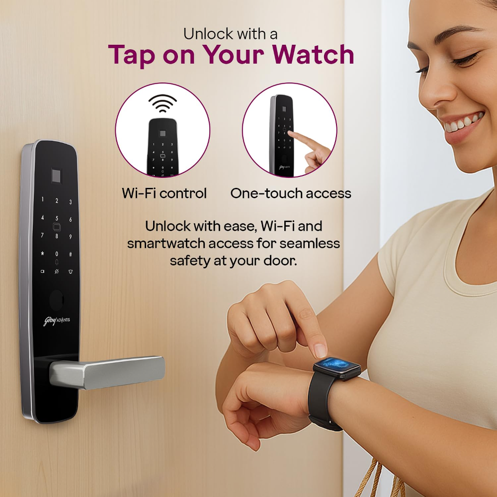 Godrej Smart Lock | Made in India Digital Lock for Main Door I Advanced & Highly Secure|9 in 1 Access|NFC,Smart Watch,BLE Remote,Wi-Fi,Fingerprint | Gun Metal Black I 3Yr Warranty 